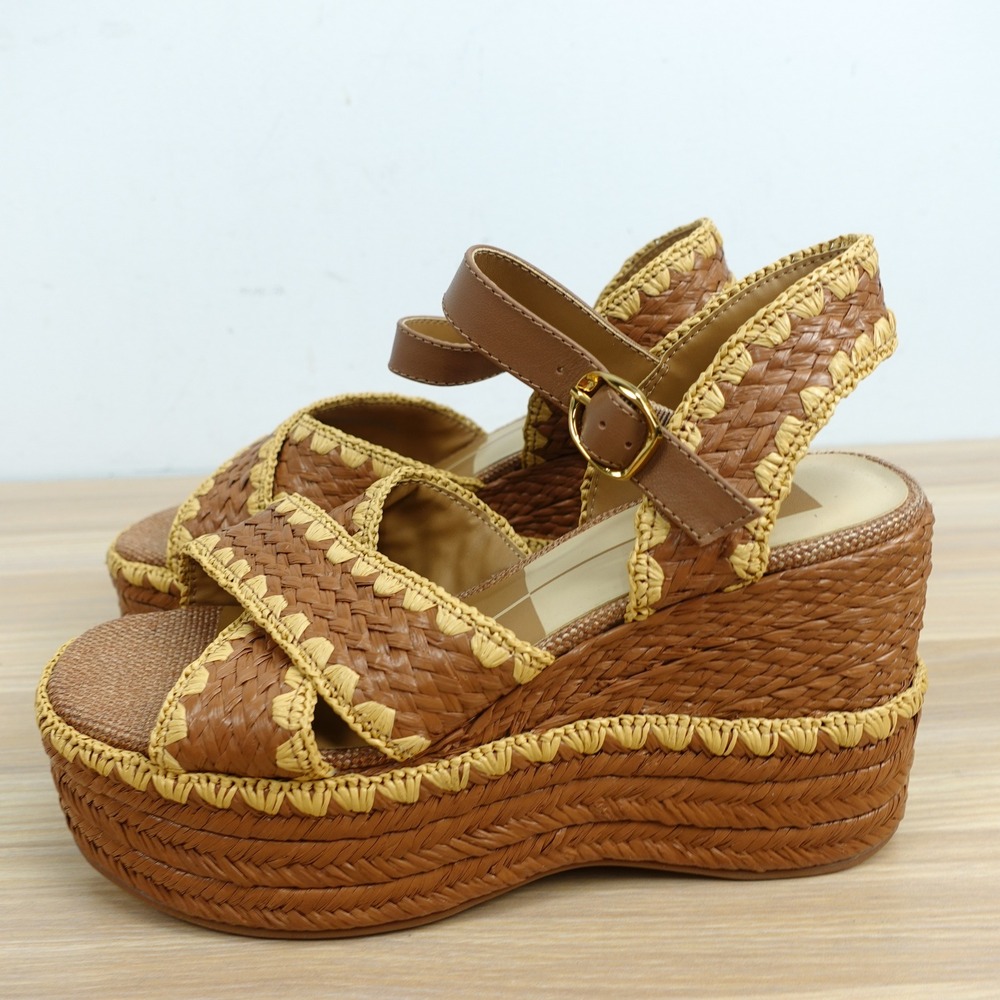 Dolce Vita Platform Wedge Sandals Women 6 Brown Braided Rope Raffia Boho Coastal
